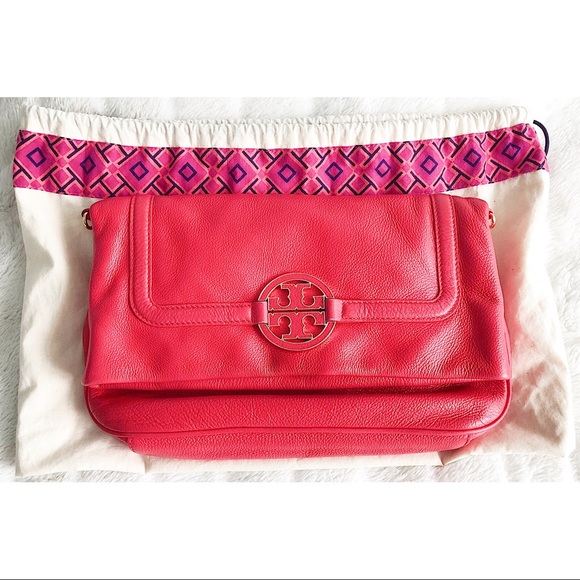 Tory Burch Deep Coral Foldover Messenger Bag - Picture 2 of 8